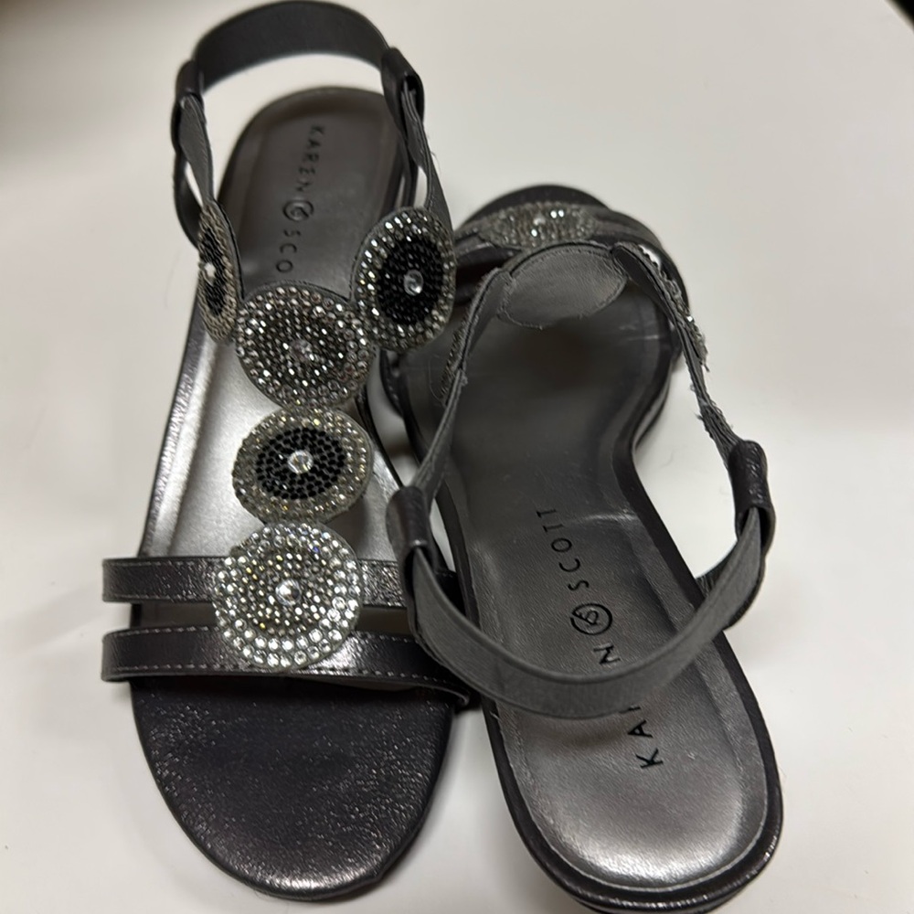 Karen Scott sandals . Size 10. Gray and silver with elastic heel strap